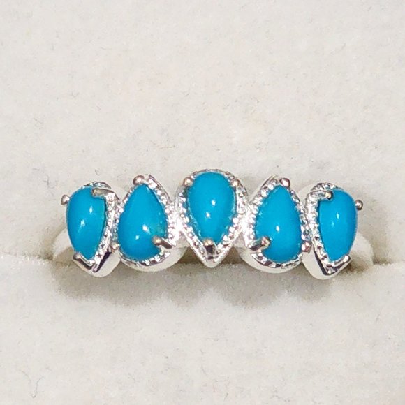 Arizona Natural Sleeping Beauty Turquoise 5 gem ring in 925 Sterling Silver sz 8 - Picture 1 of 6